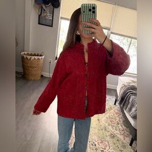 Red Embroidered Button-Up Galeno Jacket